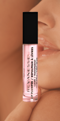 A tube of Pink Revanesse Lip Plumper Treatment in front of full, volumized lips
